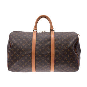 Louis Vuitton Monogram Keepall Brown Leather Boston Bag
